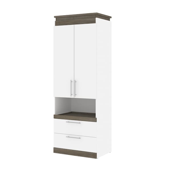 Bestar Orion 30W Storage Cabinet with Pull-Out Shelf, White & Walnut Grey 116164-000017 - main